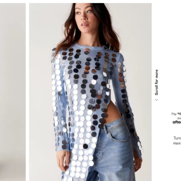 Nasty Gal Disc Sequin Split Sheer Knit Maxi Top Size L NWT - Picture 2 of 11